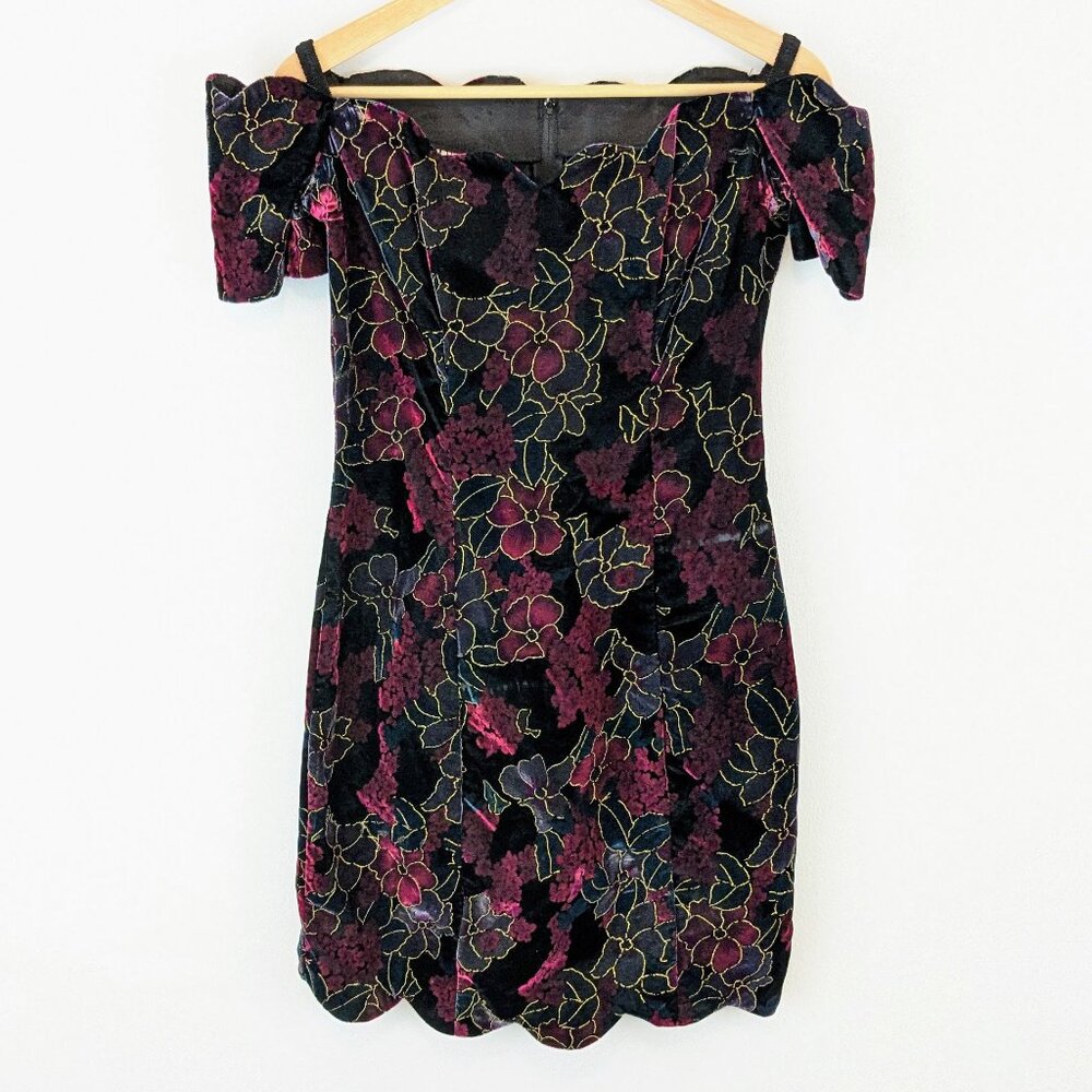 Vintage Retro 80s 90s RAMPAGE floral velvet floral dress